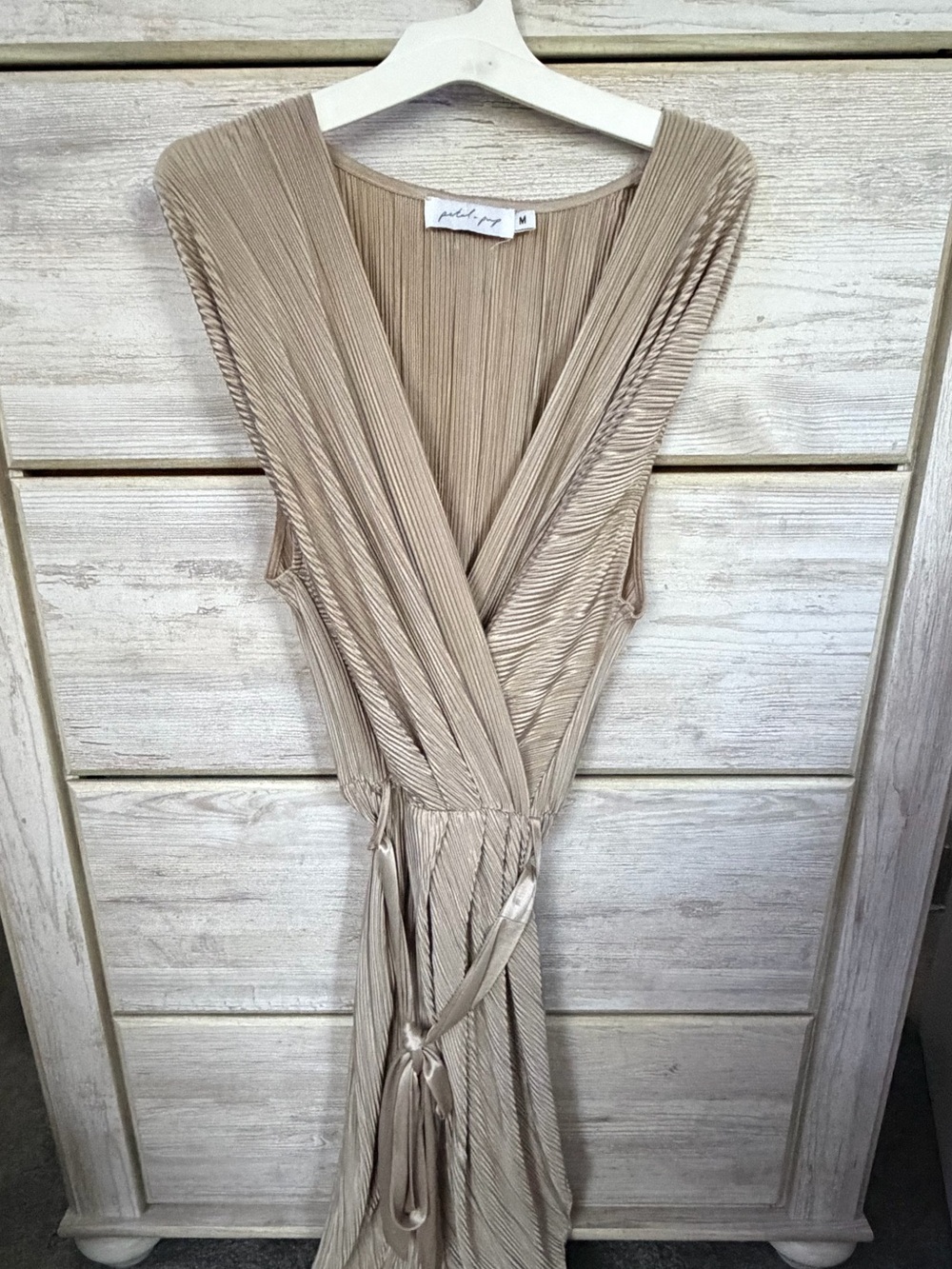 Petal & Pup Pleated Taupe Wrap Midi Dress